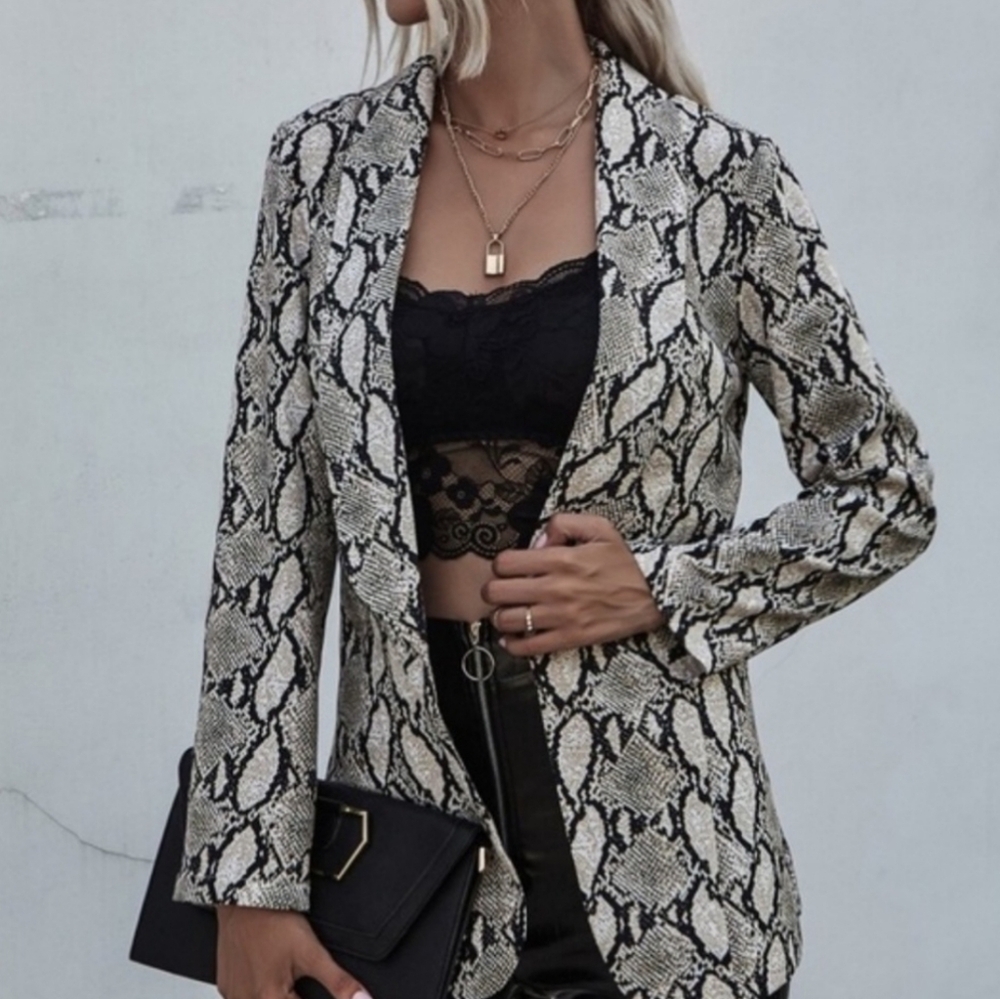 Re:Named Snakeskin Print Open Front Blazer Lined Coat Work Notched Lapels Small